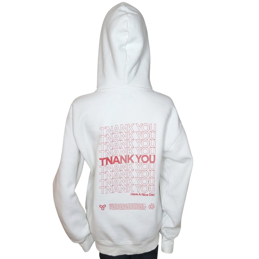 TNA Aritzia The Perfect Hoodie Thank You Size Medium White and Red